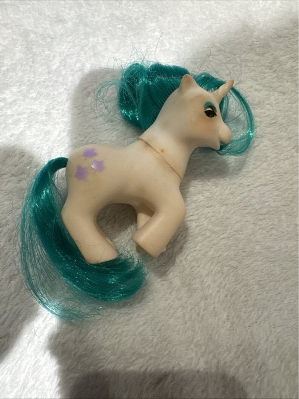 VINTAGE G1 My Little Pony Beddy Bye Eye Baby GUSTY Unicorn White 1986 MLP Leaf
